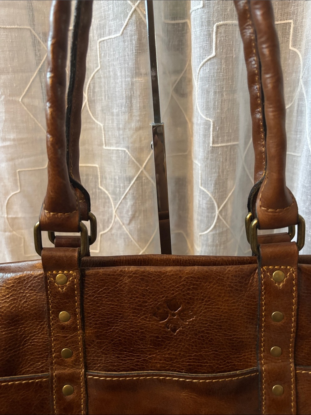 Distressed Brown Leather Tote Bag with Stud Details by Patricia Nash - Picture 3 of 15
